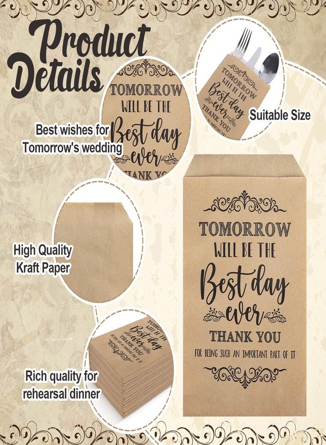 Whaline 100Pcs Silverware Bags 5 x 7 Inch Rustic The Best Day Ever Kraft Wax Cutlery Bags Utensil Holders Reusable for Wedding, Rehearsal Dinner, Engagement, Barbeque, Banquet Supply - Image 3