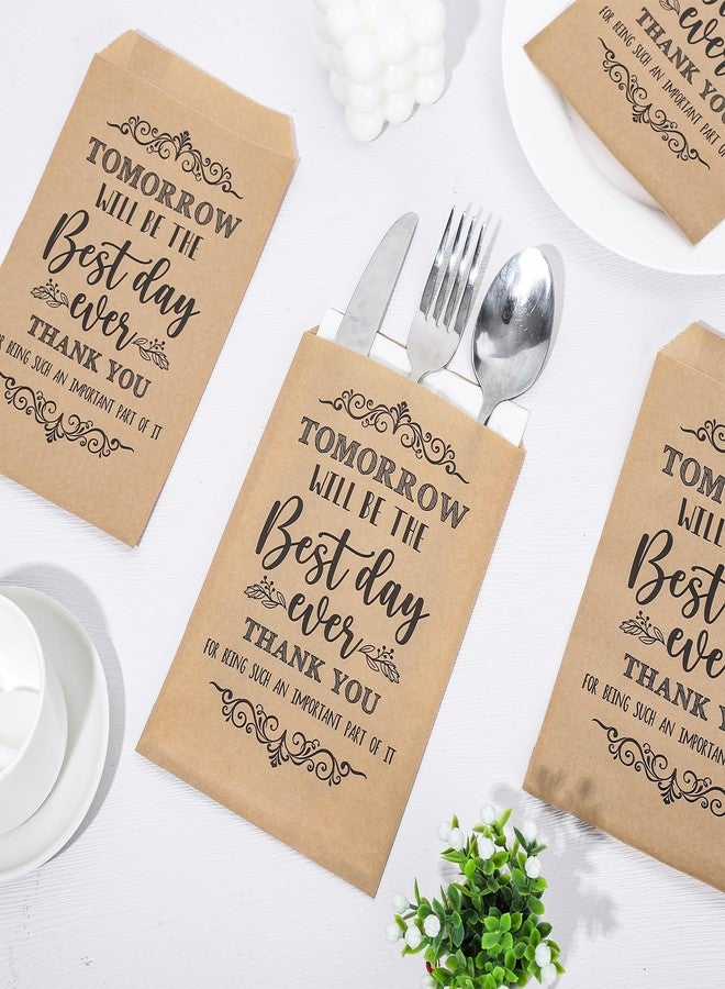 Whaline 100Pcs Silverware Bags 5 x 7 Inch Rustic The Best Day Ever Kraft Wax Cutlery Bags Utensil Holders Reusable for Wedding, Rehearsal Dinner, Engagement, Barbeque, Banquet Supply - Image 4