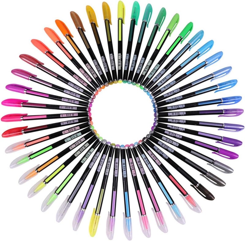 PLUSPOINT 48Pc Colouring gel pens 12 neon 12 glitter 12 metalic pens 12 pastel fine tip art set colored gel pens for coloring book, drawing, doodling, scrapbook journaling, sparkle pen Gifts for kids - Image 1