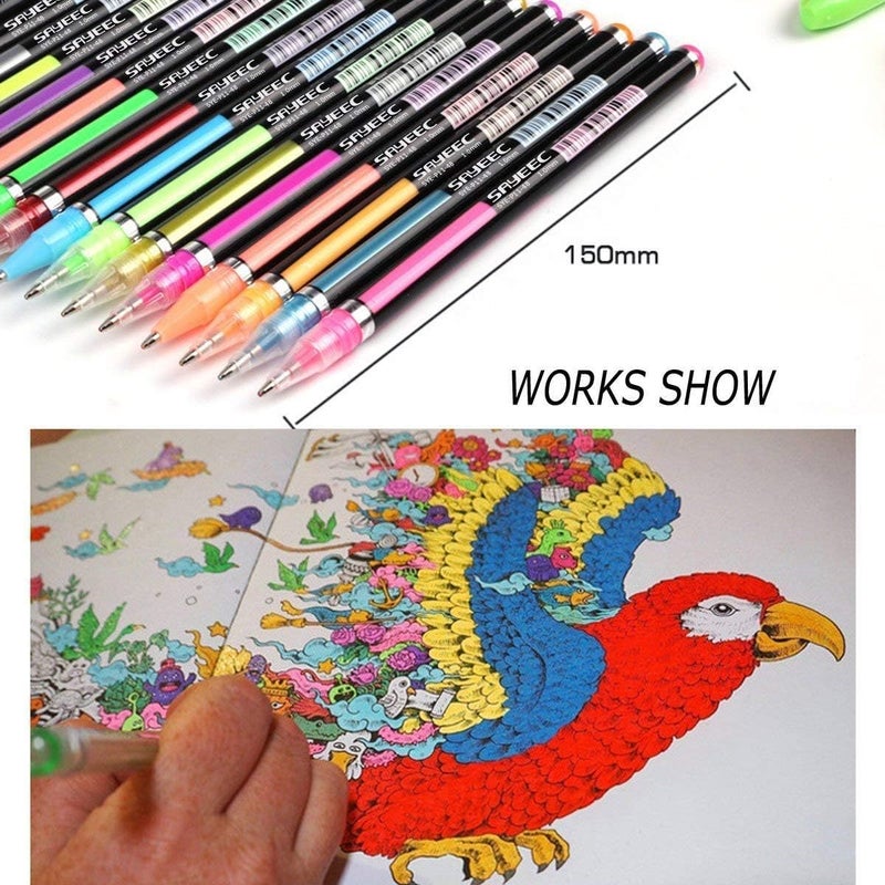 PLUSPOINT 48Pc Colouring gel pens 12 neon 12 glitter 12 metalic pens 12 pastel fine tip art set colored gel pens for coloring book, drawing, doodling, scrapbook journaling, sparkle pen Gifts for kids - Image 4