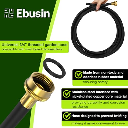 Ebusin خرطوم تصريف مزيل الرطوبة بطول 12 قدم مع موصل FHT بقطر 3/4 بوصة، مزود بتجهيزات نحاسية مقاومة للصدأ لتوصيل خالي من التسرب، متوافق تمامًا مع معظم علامات مزيلات الرطوبة (7 خيارات طول) - Image 3