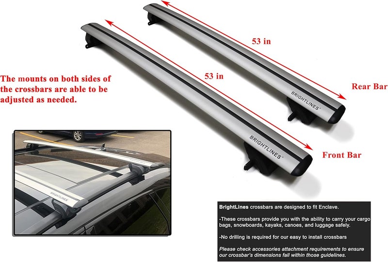 BRIGHTLINES Heavy Duty Anti-Theft Premium Aluminum Roof Bars Roof Rack Crossbars for Buick Enclave 2018-2022 - Image 2