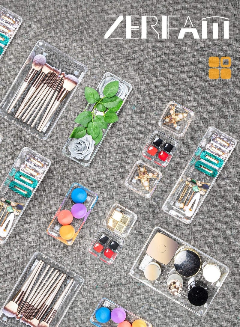 زيريفام مجموعة منظمات أدراج مكونة من 16 قطعة، فواصل أدراج بلاستيكية شفافة، منظم أدراج مكتب بأحجام مختلفة، صواني للمكياج والمجوهرات والأدوات وغرفة النوم والحمام - Image 5