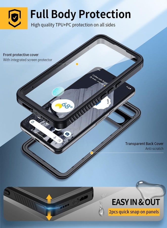 جراب Lanhiem لهاتف Pixel 8 Pro، جراب مقاوم للماء والغبار بمعيار IP68 مع واقي شاشة مدمج، غطاء حماية شفاف متين مقاوم للصدمات لكامل الجسم لهاتف Google Pixel 8 Pro، أسود - Image 4
