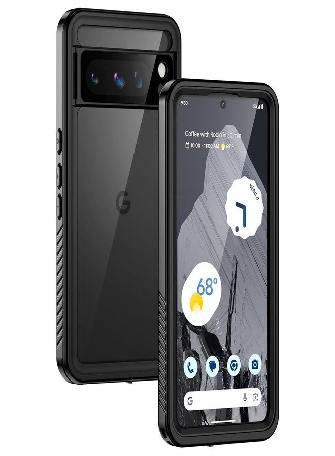 جراب Lanhiem لهاتف Pixel 8 Pro، جراب مقاوم للماء والغبار بمعيار IP68 مع واقي شاشة مدمج، غطاء حماية شفاف متين مقاوم للصدمات لكامل الجسم لهاتف Google Pixel 8 Pro، أسود - Image 1