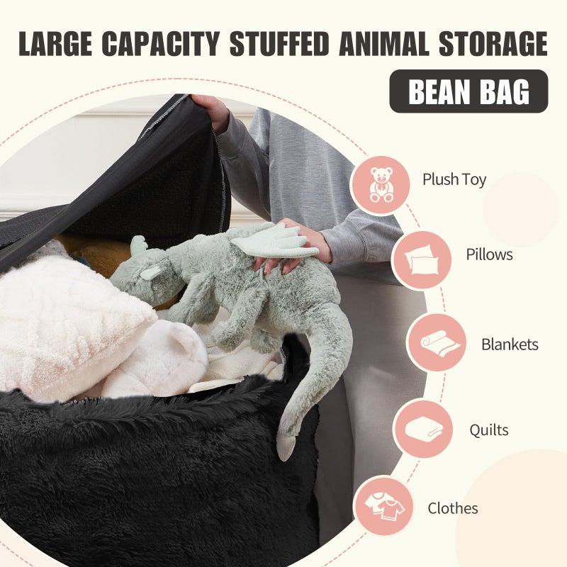 ODreamyDogs Bean Bag Cover (No Filler), Faux Fur Comfy Bean Bag Covers for Adults, Washable Beanbag Chair Cover, Fluffy Plush Giant Bean Bags Chairs Covers for Teens Kids Girls, Anti-Slip, 5FT, Black - Image 3