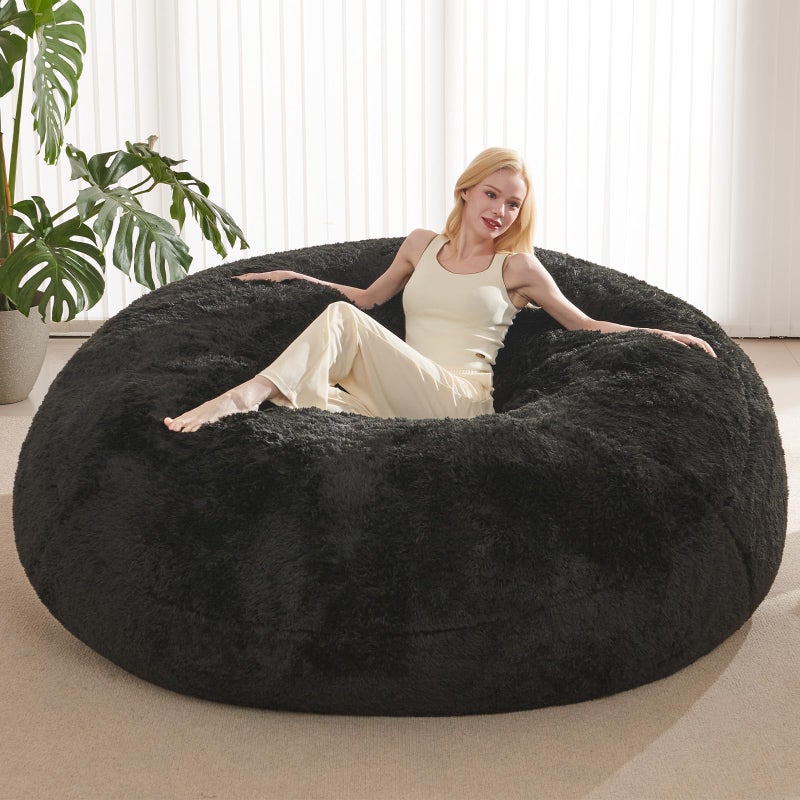 ODreamyDogs Bean Bag Cover (No Filler), Faux Fur Comfy Bean Bag Covers for Adults, Washable Beanbag Chair Cover, Fluffy Plush Giant Bean Bags Chairs Covers for Teens Kids Girls, Anti-Slip, 5FT, Black - Image 1