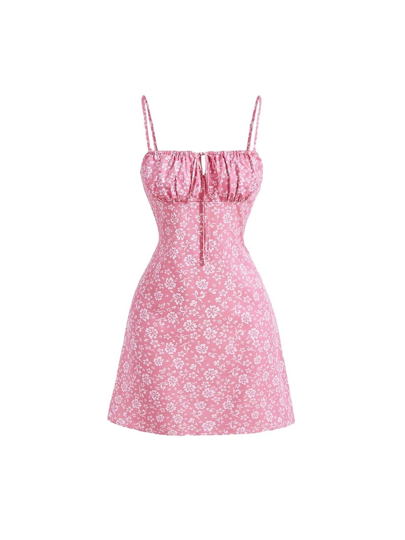 Floerns Women's Summer Floral Cherry Print A Line Short Cami Dress - Image 1