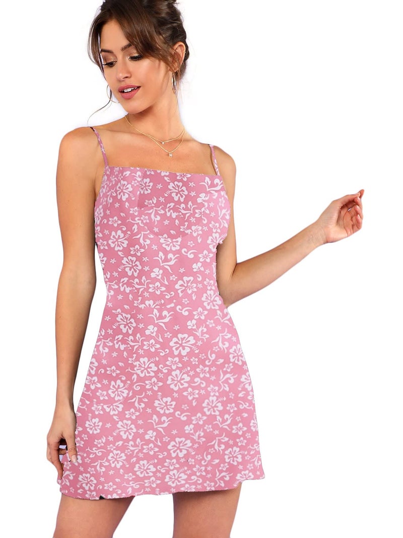 Floerns Women's Summer Floral Cherry Print A Line Short Cami Dress - Image 2