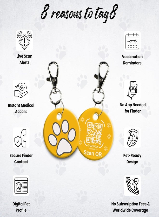 tag8 Smart Pet ID Tag - Anti-Loss NFC & QR Code Tag, Silent Silicone Dog & Cat ID Collar Tag, Digital Pet Profile & Easy Owner Contact - Yellow-Pack 1 - Image 3