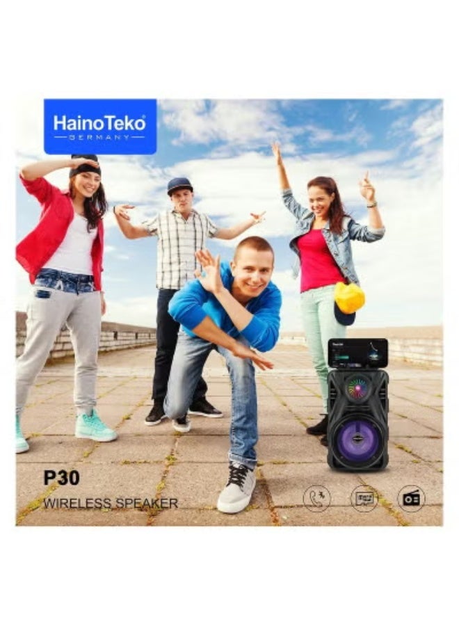 Haino Teko P30 Wireless Bluetooth Speaker with Mic & RGB Lights | Powerful Stereo Sound & Deep Bass | 5-Hour Playtime | Portable Speaker for Indoor & Outdoor Music, Travel, Parties & Daily Entertainment – Black - Image 2