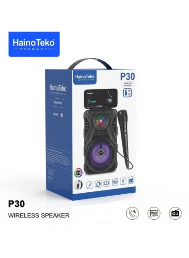 Haino Teko P30 Wireless Bluetooth Speaker with Mic & RGB Lights | Powerful Stereo Sound & Deep Bass | 5-Hour Playtime | Portable Speaker for Indoor & Outdoor Music, Travel, Parties & Daily Entertainment – Black - Image 3