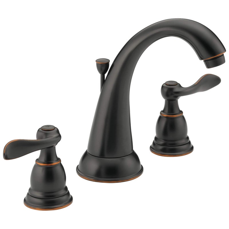 Delta Faucet Windemere Widespread Bathroom Faucet  Oil Rubbed Bronze Bathroom Sink Faucet  3 Hole Bathroom Faucet  Metal Drain Assembly  Oil Rubbed Bronze B3596Lf-Ob
