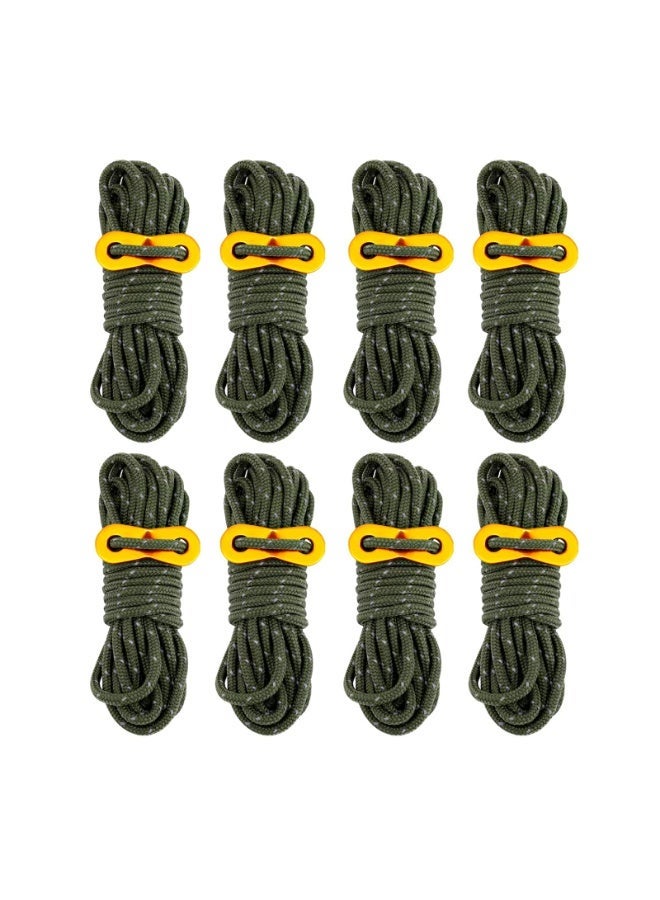 YelaJoy 8 Pack 4mm Guy Lines Ultralight Tent Cords with Aluminum Adjuster Tensioner Outdoor Camping Guylines Ropes for Tent Tarp,Hiking Backpacking (Army-Green) - Image 1