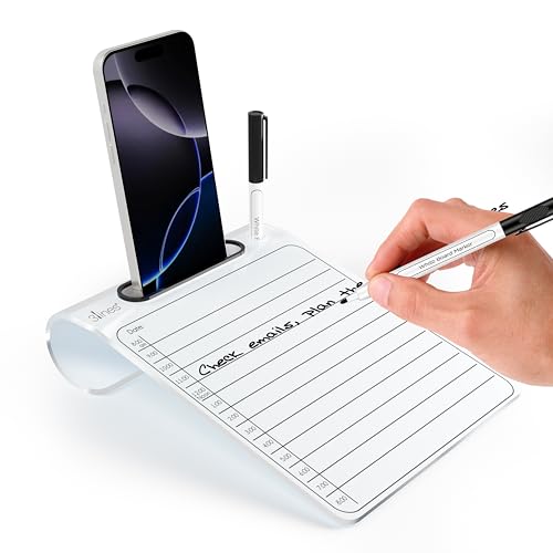 3 Lines Daily Slate | White Acrylic Writing Board for Desk | Dry Erase| with Phone & Marker Holder | Ideal for Home & Office |Includes Markers & Cleaning Cloth | Daily Planner | Small - Image 1