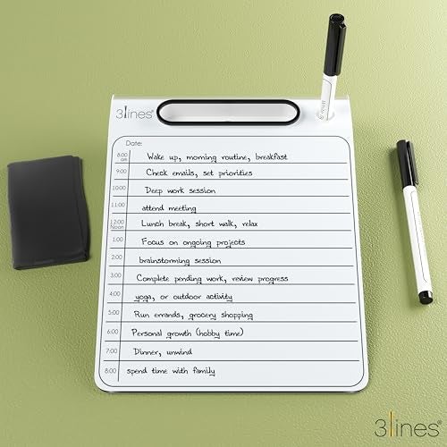 3 Lines Daily Slate | White Acrylic Writing Board for Desk | Dry Erase| with Phone & Marker Holder | Ideal for Home & Office |Includes Markers & Cleaning Cloth | Daily Planner | Small - Image 3