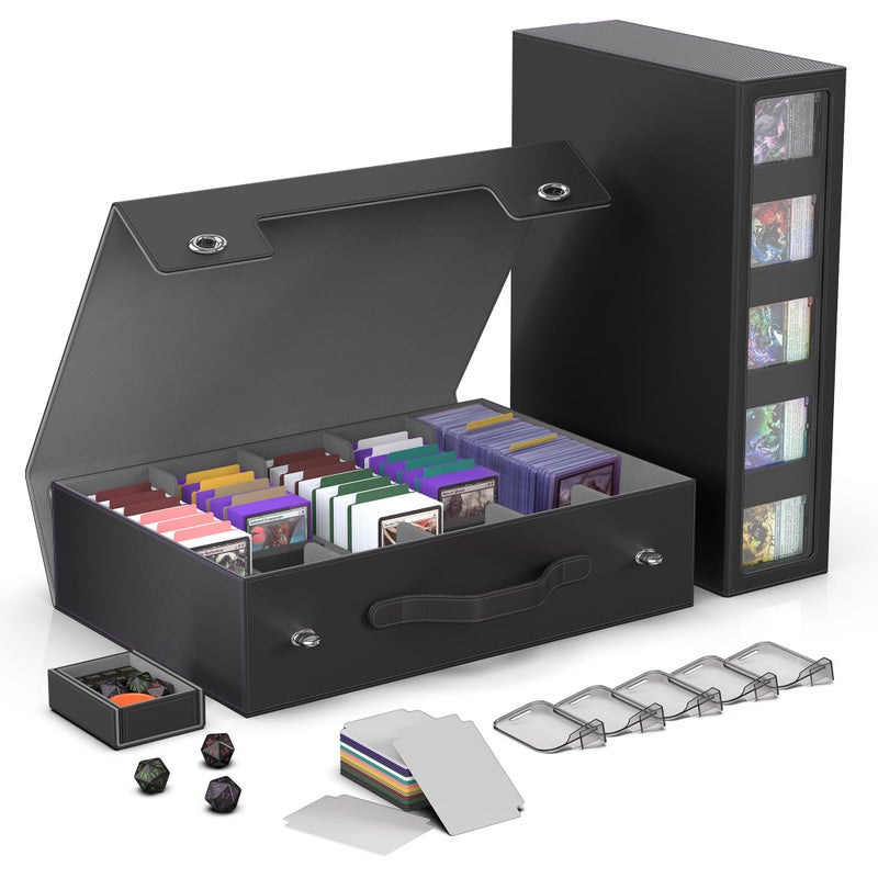 Kabinka Trading Card Storage Box with Handle & Mechanical Latch,5-Row 3900+ Commander MTG Card Case with Sealed Display Window,Top loaders Organizer Deck Box for MTG/TCG/PTCG/Sports Cards (Black) - Image 1