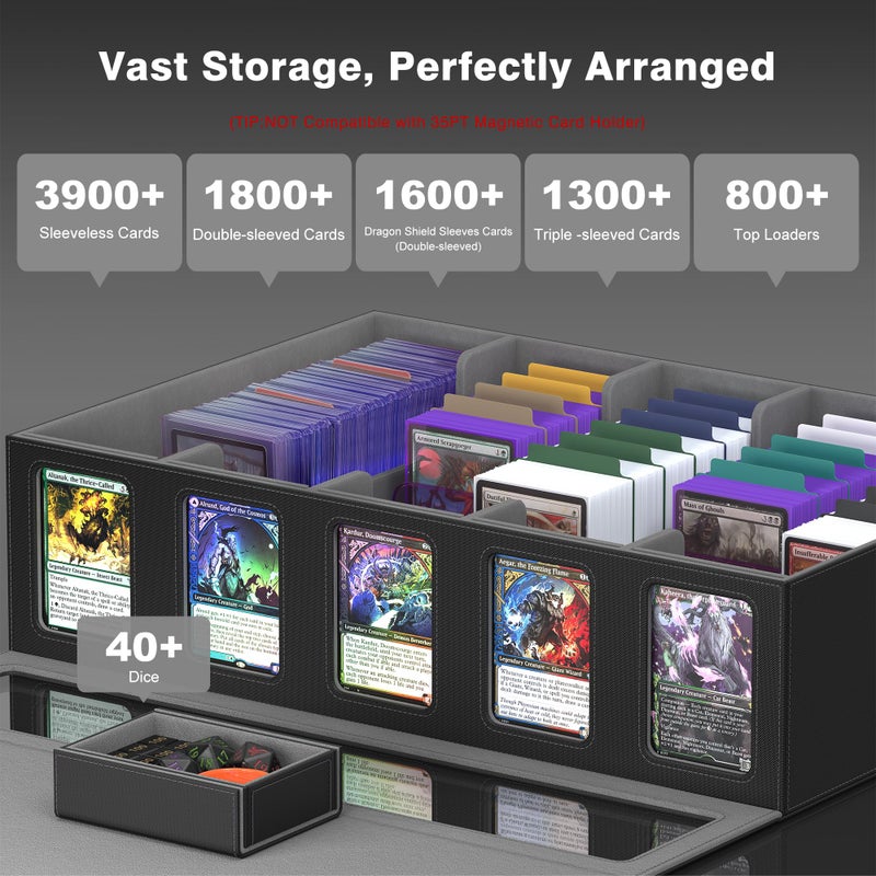 Kabinka Trading Card Storage Box with Handle & Mechanical Latch,5-Row 3900+ Commander MTG Card Case with Sealed Display Window,Top loaders Organizer Deck Box for MTG/TCG/PTCG/Sports Cards (Black) - Image 5