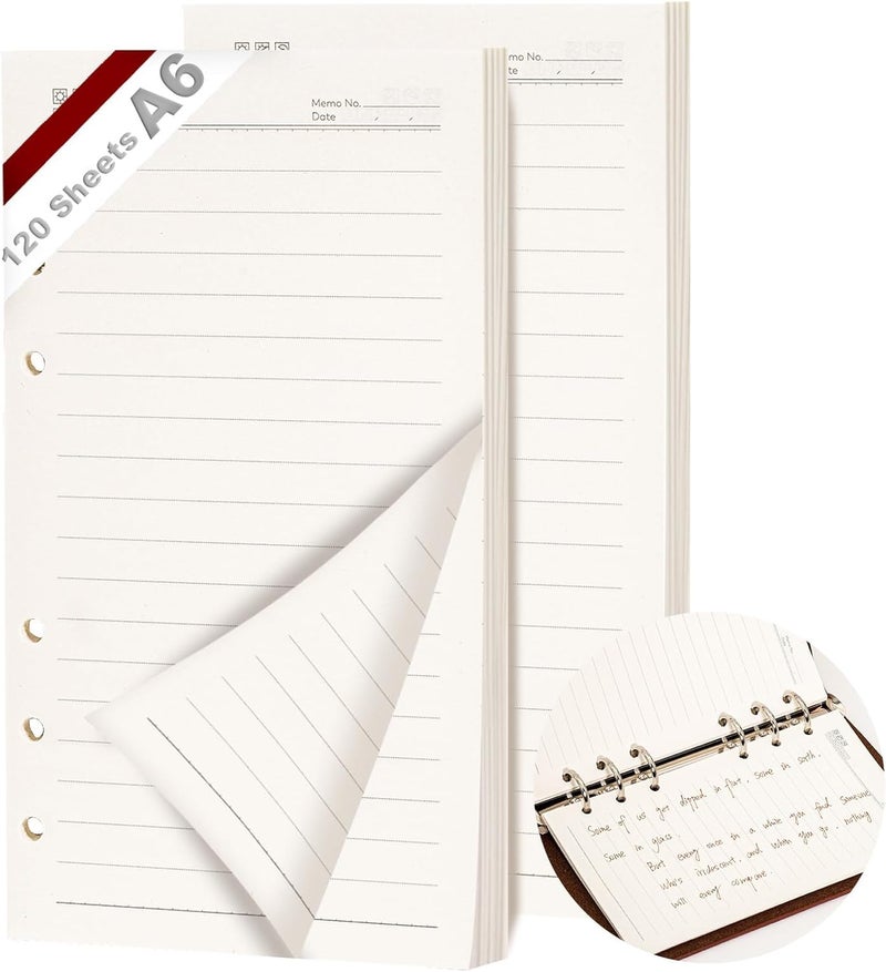 2 Pack Ring Binder A6 Refillable 120 Sheets Paper a 6 Hole Lines A6 Refill Paper Refillable Refill Paper Refill Inserts for A6 Notebooks Diaries Sketches Agenda Planner - Image 1