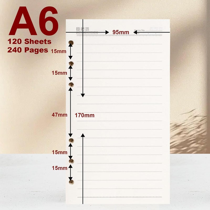 2 Pack Ring Binder A6 Refillable 120 Sheets Paper a 6 Hole Lines A6 Refill Paper Refillable Refill Paper Refill Inserts for A6 Notebooks Diaries Sketches Agenda Planner - Image 2