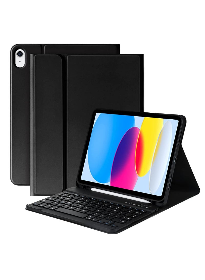 Keyboard Case for iPad 10.9 inch 10th Generation Keyboard 10th Generation Case with pencil holder Smart Protective Cover with Detachable Bluetooth Keyboard for Latest iPad 10th Gen 10.9 Inch 2022 Bla - Image 1