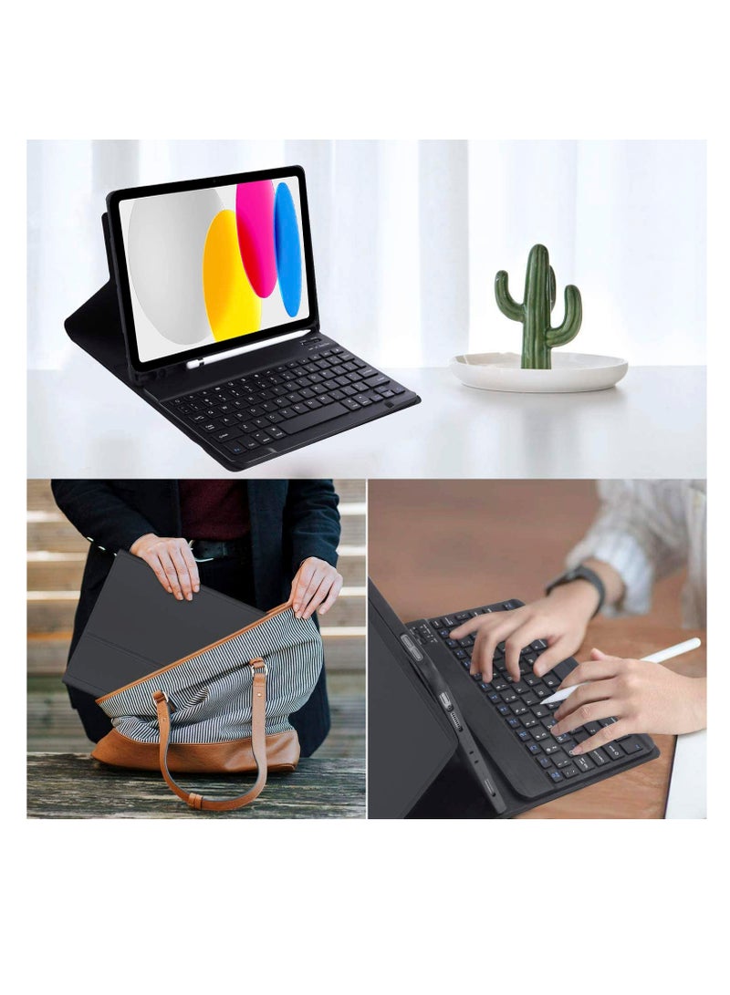 Keyboard Case for iPad 10.9 inch 10th Generation Keyboard 10th Generation Case with pencil holder Smart Protective Cover with Detachable Bluetooth Keyboard for Latest iPad 10th Gen 10.9 Inch 2022 Bla - Image 3