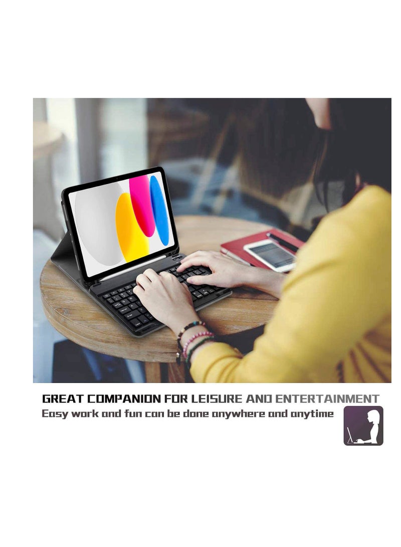 Keyboard Case for iPad 10.9 inch 10th Generation Keyboard 10th Generation Case with pencil holder Smart Protective Cover with Detachable Bluetooth Keyboard for Latest iPad 10th Gen 10.9 Inch 2022 Bla - Image 4