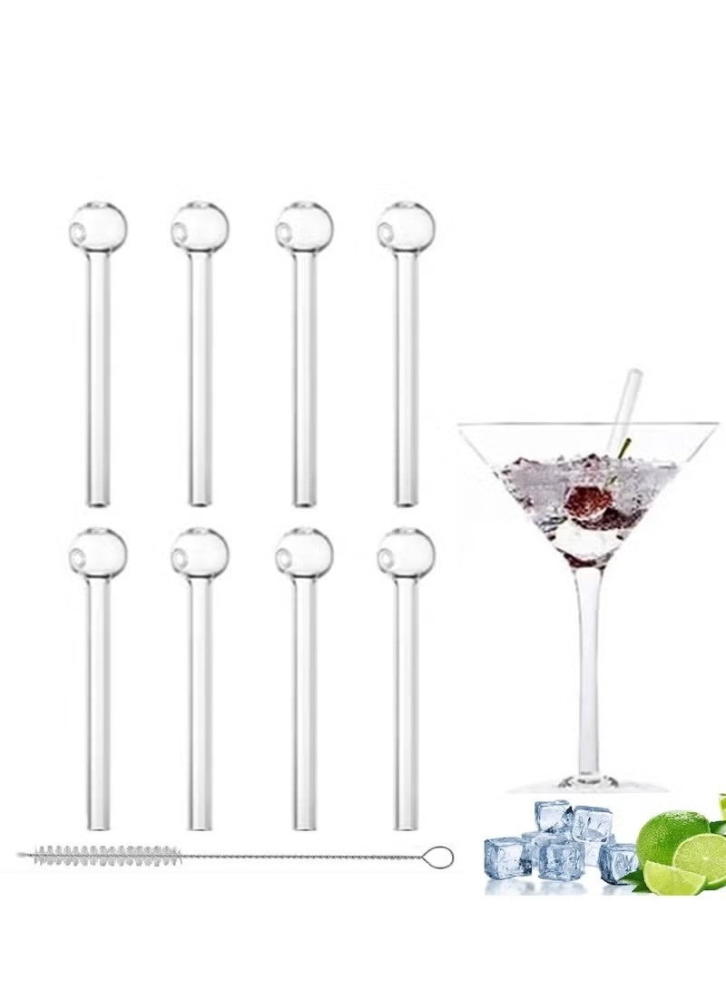 هومستر طقم 8 قطع من قصبات الشرب الزجاجية المقاومة للكسر - قصبات قصيرة قابلة لإعادة الاستخدام بطول 4 إنش مع فرشاة تنظيف، آمنة للغسالة الصحون للكوكتيل والقهوة والعصائر - Image 5