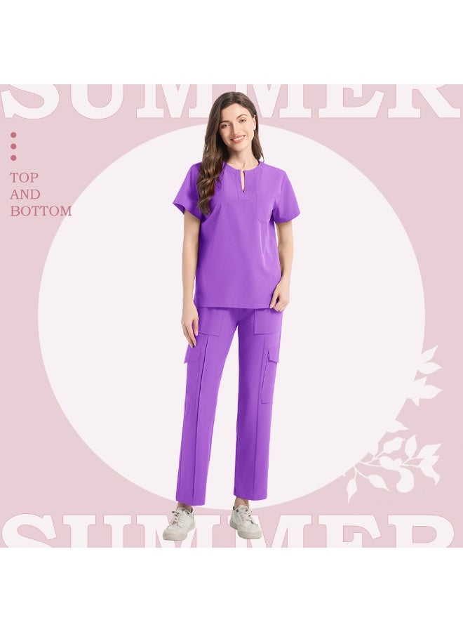 Loquat Womens Medical Scrubs Set Medical Uniform Set Bright Purple - Image 1