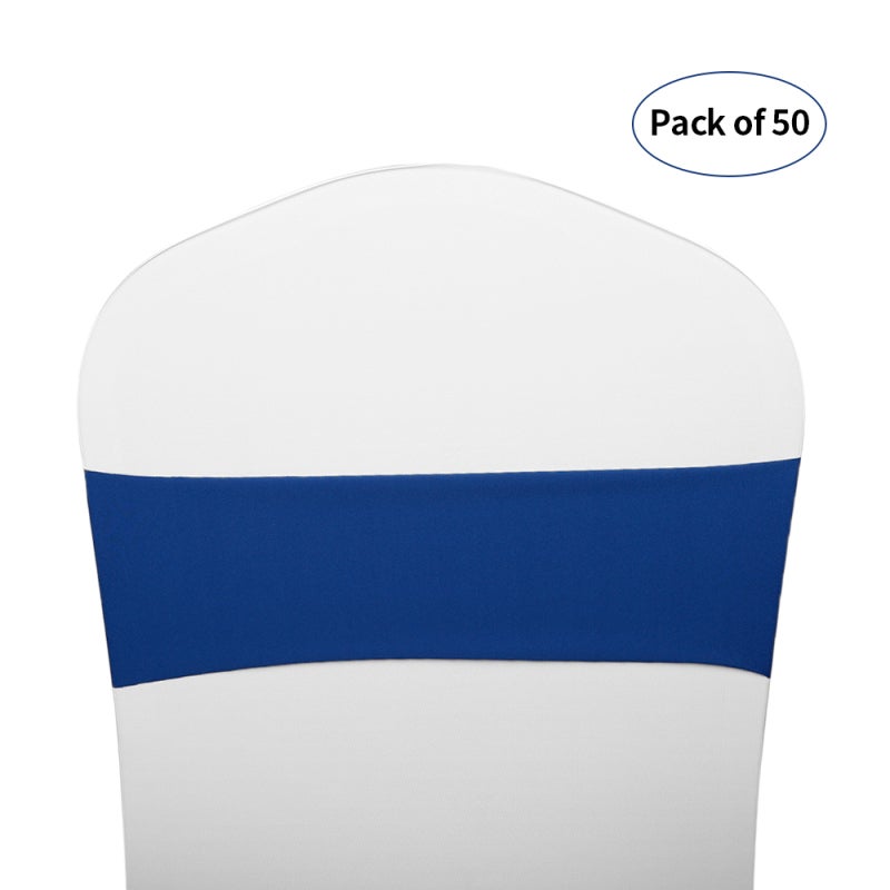 50pcs Wedding Chair Sashes Bows Elastic Spandex Chair Sash Covers Bands Wedding Banquet Reception Supplies Decorations-Royal Blue - Image 1