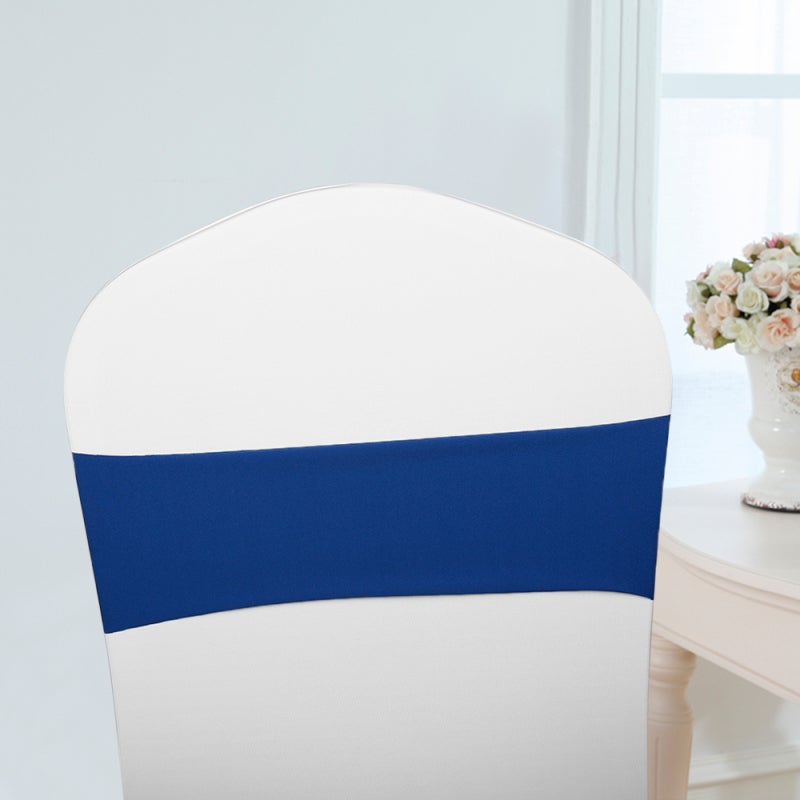 50pcs Wedding Chair Sashes Bows Elastic Spandex Chair Sash Covers Bands Wedding Banquet Reception Supplies Decorations-Royal Blue - Image 4