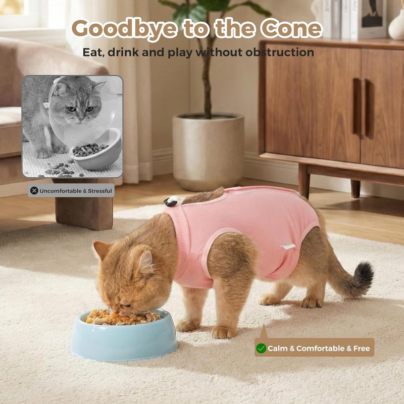 Avont Cat Recovery Suit for Surgery, Breathable Anti-Licking Onesie for Kittens, Post-Operative Protective Bodysuit, Comfortable Alternative to E-Collar -Pink L) - Image 5