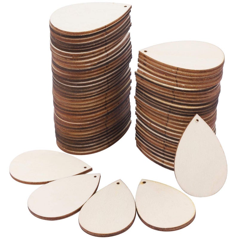 100 Pieces Unfinished Blank Wood Teardrop Earring Pendant for Christmas Tree Decoration Jewelry Supplies and DIY Making 14 x 22 inch