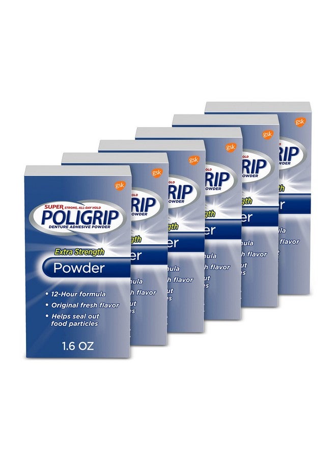 Poligrip Super Poligrip Extra Strength Denture Adhesive Powder, Denture Powder for Dentures - 1.6 Ounces (Pack of 6) - Image 1