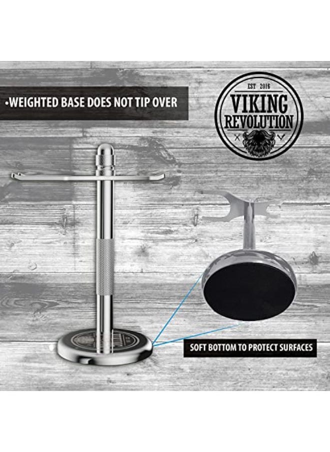 Viking Revolution - Chrome Safety Razor Stand - Razor Holder And Shaving Brush Stand, Shaving Stand To Prolong The Life Of Your Razor - Shaver Holder With Weighted Bottom For Extra Stability - Image 1