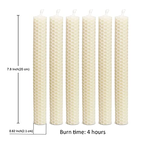 DEYBBY Natural Beeswax Taper Candles,8inch Dripless and Smokeless White Bee Wax,4Hour Burn Time Flat Top (Pack of 6) - Image 3
