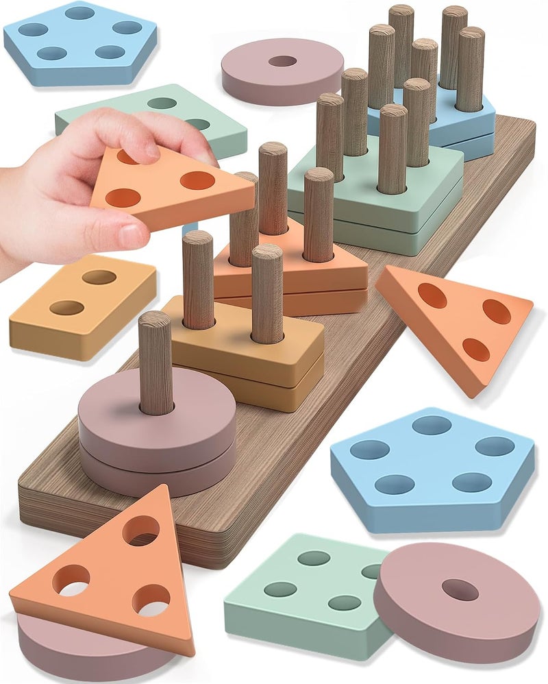 Tonberless Montessori Toys for 1-3 Year Olds, Educational Wooden Puzzles & Stacking  Blocks - Image 2
