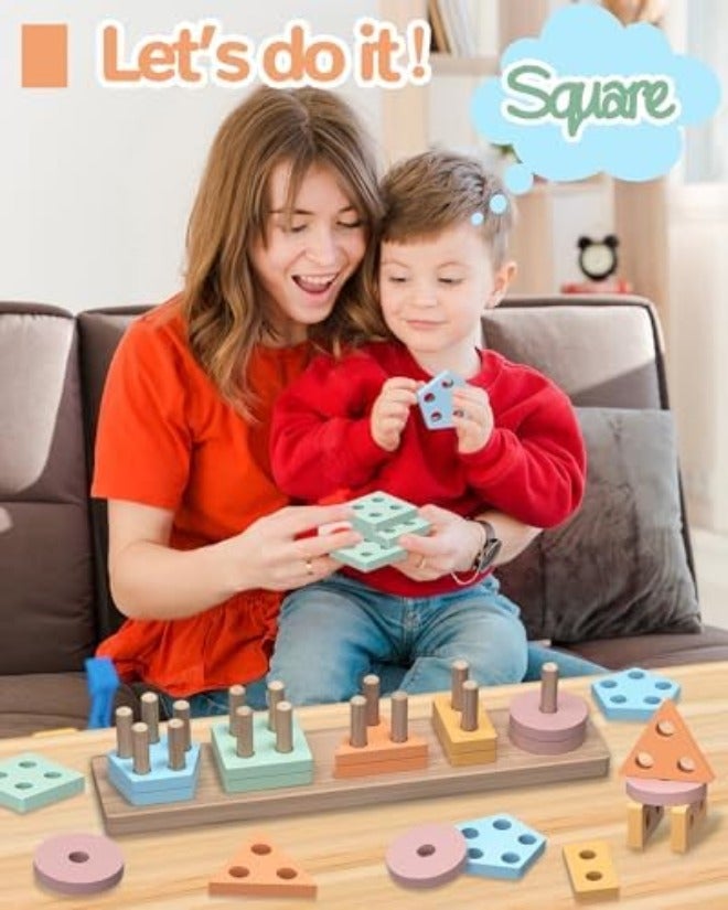 Tonberless Montessori Toys for 1-3 Year Olds, Educational Wooden Puzzles & Stacking  Blocks - Image 4