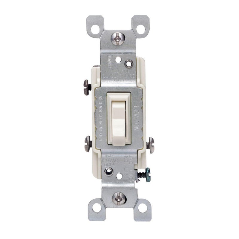 15 Amp, 120 Volt, Toggle Framed 3-Way AC Quiet Switch, Residential Grade, Grounding, Quickwire Push-In & Side Wired, 1453-2T, Light Almond
