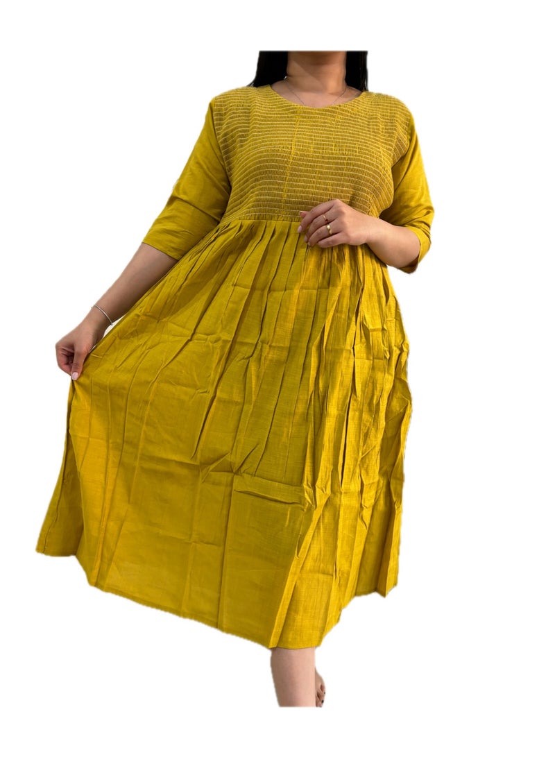 Zebees Smocked Cotton Maternity Dress, Comfortable & Stylish  - Image 1