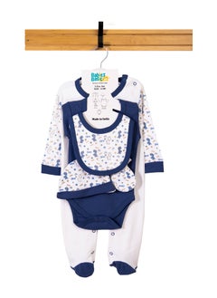 Babies Basic 5 Piece Unisex 100% Cotton Gift Set Include Bib, Romper, Mittens, Cap And Sleepsuit/Jumpsuit- Be Happy  - Image 1