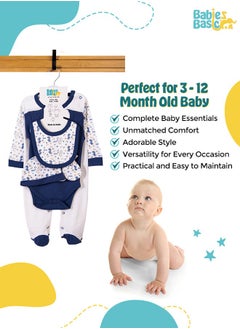 Babies Basic 5 Piece Unisex 100% Cotton Gift Set Include Bib, Romper, Mittens, Cap And Sleepsuit/Jumpsuit- Be Happy  - Image 3