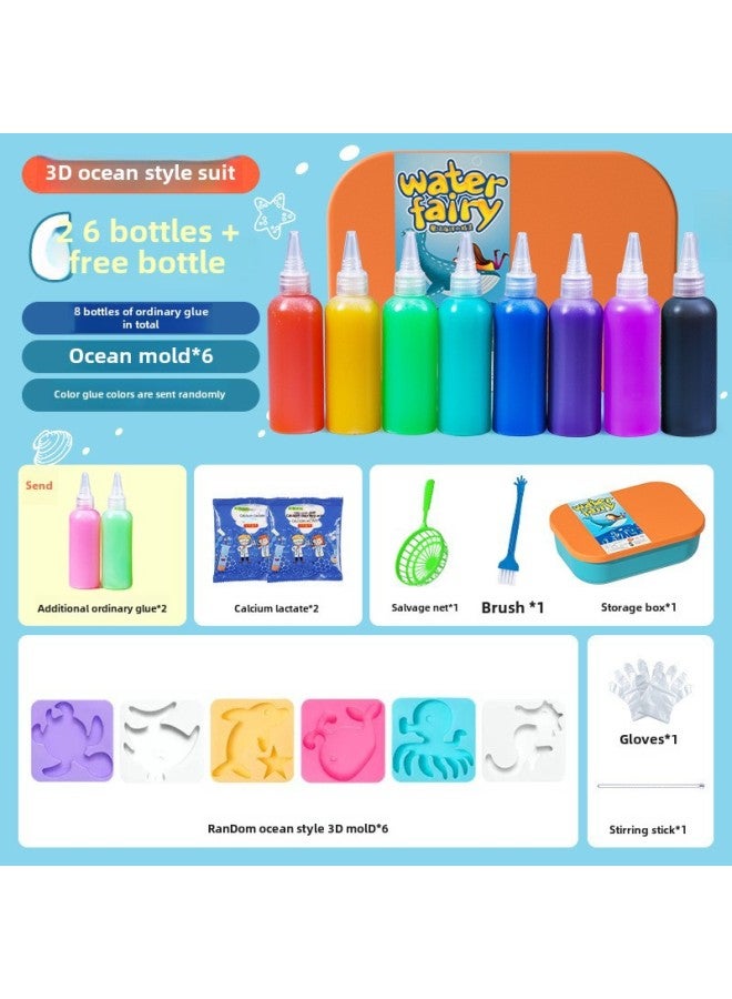 Children's Magical Water Elf Mold Baby Water Supplement Handmade Diy Material Pack Girl's Educational Toy-Color:Water Sprite [Ocean] Send 2 More Bottles Of Color Glue  - Image 1