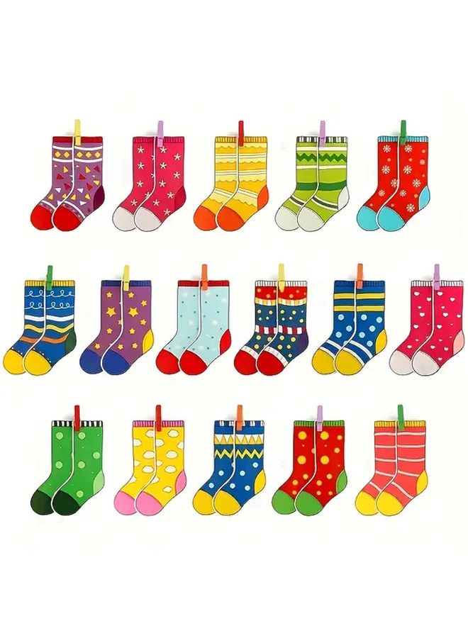 16 Pairs Socks Matching Game With Clips And Rope For Fine Motor Skills Training - Image 5