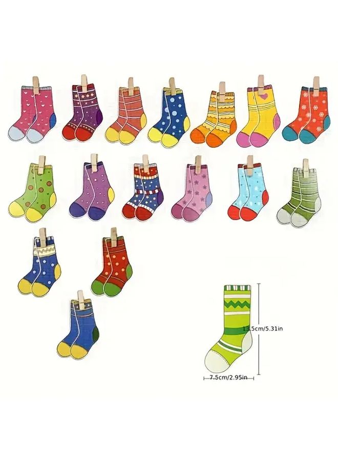 16 Pairs Socks Matching Game With Clips And Rope For Fine Motor Skills Training - Image 2