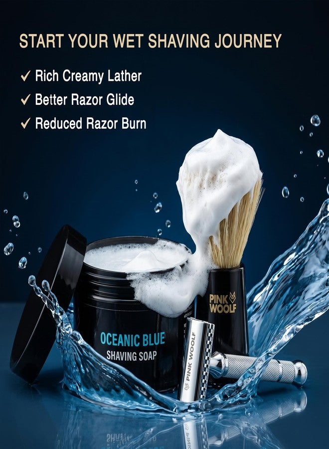 Pink Woolf Traditional Wet Shaving Kit for Men | Synthetic Shaving Brush & Oceanic Blue Shaving Soap 50g | Rich Lather, Smooth Razor Glide & Reduced Razor Burn | Wet Shaving Essentials Combo (Pack of 2) - Image 2