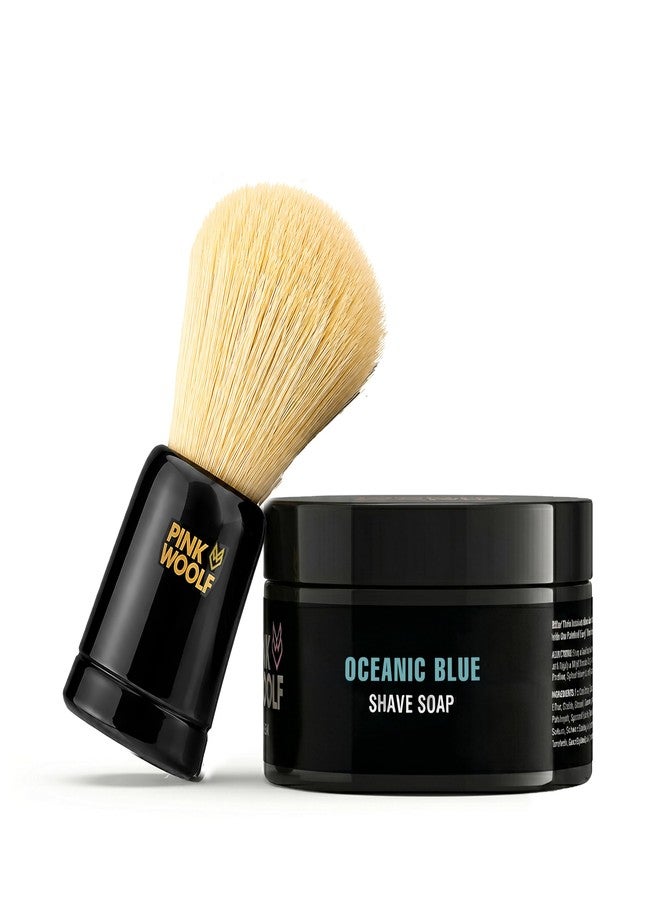 Pink Woolf Traditional Wet Shaving Kit for Men | Synthetic Shaving Brush & Oceanic Blue Shaving Soap 50g | Rich Lather, Smooth Razor Glide & Reduced Razor Burn | Wet Shaving Essentials Combo (Pack of 2) - Image 1