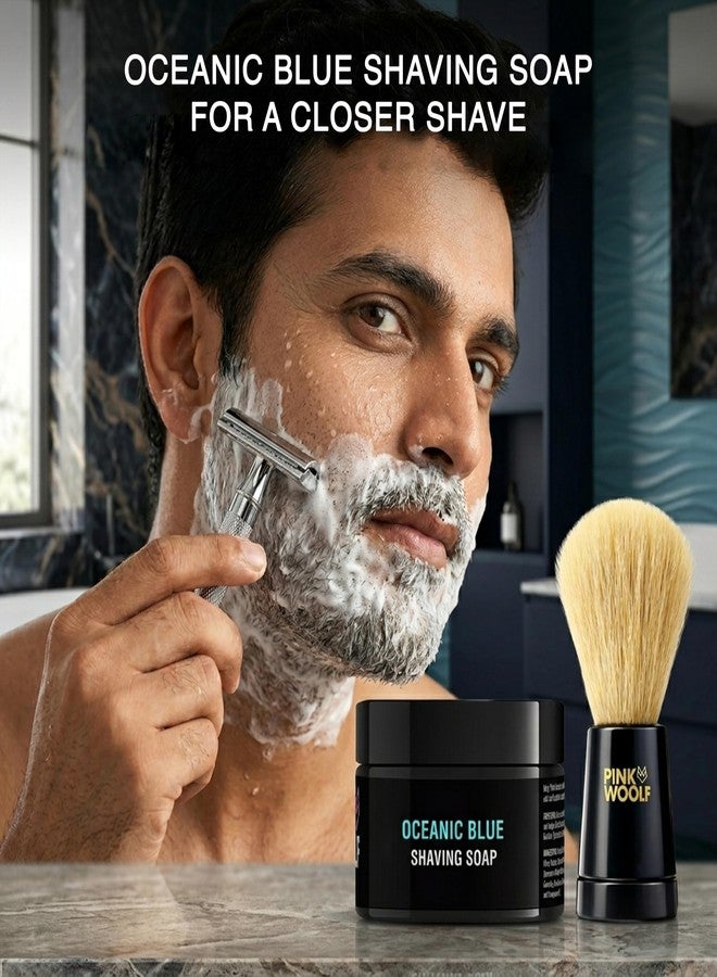 Pink Woolf Traditional Wet Shaving Kit for Men | Synthetic Shaving Brush & Oceanic Blue Shaving Soap 50g | Rich Lather, Smooth Razor Glide & Reduced Razor Burn | Wet Shaving Essentials Combo (Pack of 2) - Image 5