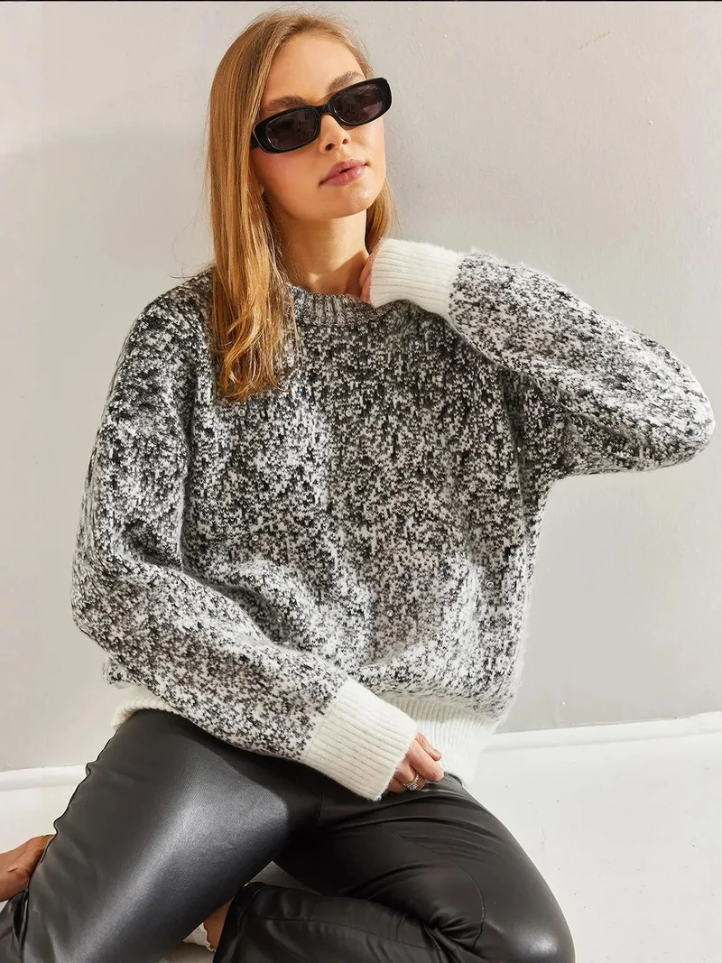 Bianco Lucci Multicolor LUCCI Oversized Patterned Crew Neck Sweater for Women | Best Price UAE
