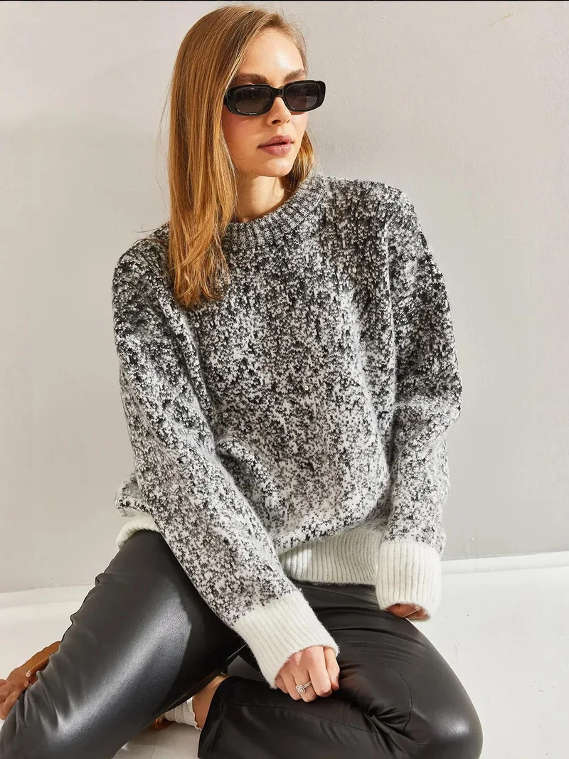 Bianco Lucci Multicolor LUCCI Oversized Patterned Crew Neck Sweater for Women | Best Price UAE
